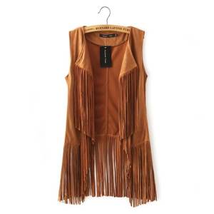 Explosive Tassel Deerskin <strong>Velvet</strong> Unbuttoned Women's Mid-Length Vest <strong>Jacket</strong> Sehe Fashion - Product Image 2