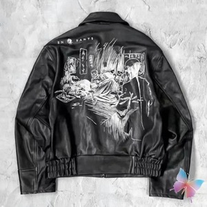 Hiver High Street Fashion ERD Vestes en toile en peau de mouton Industrie lourde Broderie Poche zippée Moto Hommes Femmes Cleanfit - Product Image 6