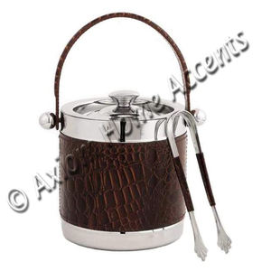 AXIOM HOME ACCENTS-Cubo de hielo de acero inoxidable pulido hecho a mano y pinzas con funda de cuero para Bar, uso doméstico, ocasión de fiesta - Product Image 1