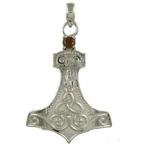 Colgante de Martillo de Thor de Plata de Ley 925 con Piedra Preciosa, Chapado en Oro Rosa y Platino, Amuleto Religioso - Product Image 1
