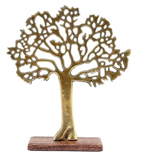 Escultura de Metal de aluminio con Base de madera, árbol adhesivo, adornos para dormitorio, salón, hogar, oficina, mesa, decoración - Product Image 1