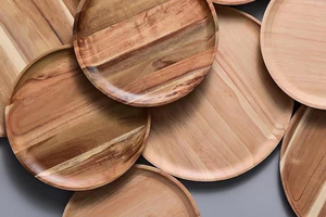 Assiettes en bois d'acacia, plateau de service pour collations, plateau rond pour le petit-déjeuner et les fruits, accessoires de cuisine en bois, ensemble de batterie de cuisine - Product Image 3