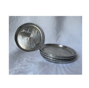 Posavasos de acero redondos clásicos 4, metal fundido con piedra de vidrio, alfombrillas y almohadillas de aluminio, estilo de colección - Product Image 1