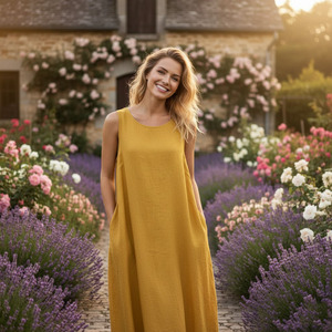 Robe longue en lin sans manches coupe ample personnalisée - Product Image 1