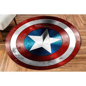 พรมรูปโล่กัปตันอเมริกา: พรมตกแต่งทรงกลมกันลื่นสไตล์โมเดิร์น พร้อมพรมขนนุ่ม - Product Image 2
