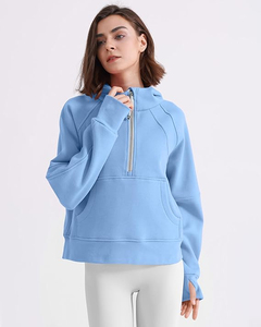 Sudadera con Capucha Personalizada de Alta Calidad para Mujer, Forrada de Felpa, con Media Cremallera, de Algodón, Cálida para Invierno, con Bolsillo para el Pulgar - Product Image 5