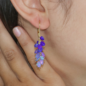 925 Sterling Silver Natural Lavender <b>Opal</b> Tumble Beaded Cluster <b>Earrings</b> Handmade Birthstone Wedding Jewelry Gift for Women - Product Image 2