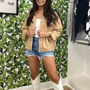 แจ็กเก็ตหนัง100% ติดหมุดสำหรับผู้หญิงเสื้อสตรีทหนังระบายอากาศพิมพ์ลาย - Product Image 2