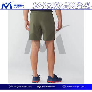 Pantalones cortos deportivos de color marrón sólido para hombre de alta calidad, cintura elástica con cordón y bolsillo interior, diseño bordado ecológico - Product Image 4
