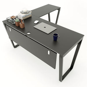 SFTC003 - Bureau d'angle en bois et caoutchouc minimaliste en forme de L avec pieds en acier, design équilibré - Product Image 1