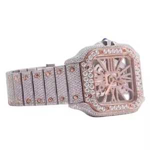 Luxury Business Style Analog Quartz Watch with Two Tone Rose Skeleton Design Iced Moissanite Diamonds and Elegant - Product Image 2