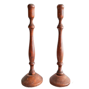 Vintage <b>Wooden</b> Large <b>Candle</b> <b>Sticks</b> Set of 2 - Product Image 1