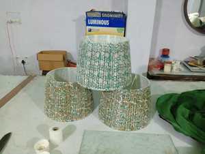 Pantalla de lámpara de plástico de tela TC de lona blanca azul de moda para lámparas colgantes E 27 anillo superior anillo inferior-para cubiertas de luz - Product Image 5