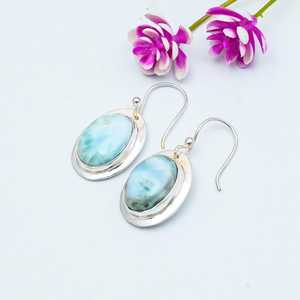 Boucles d'oreilles uniques en larimar, argent sterling 925, forme ovale, pendantes, pierres précieuses, bijoux en larimar, cadeau de Thanksgiving - Product Image 4