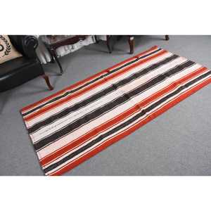 Turkish Accent Rug 3.3x6.7 ft (102x205 Cm) <b>Wool</b> Kilim <b>Red</b> Patchwork Vintage Rug with Latex Backing - Product Image 5