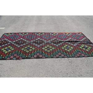 Tapis Ethnique Vintage Turc 4.5X11 pieds Noir Laine Matériel Latex Grande Surface Rectangle pour Couloir Chambre Design Abstrait - Product Image 3