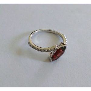 Handmade 925 Sterling <b>Silver</b> Shah Gems <b>Ring</b> for Women Natural <b>Garnet</b> and White Topaz Marquise Cut Everyday Wear Jewelry - Product Image 3