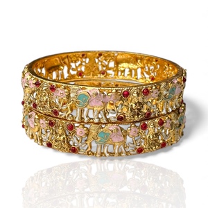 Conjunto de Brazaletes de Perlas Premium con Diseño de Elefante Geométrico de Moda para Boda, Joyería de Templo con Esmalte Rosa, Venta al por Mayor - Product Image 3