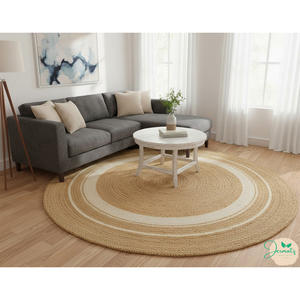 Tapis en jute moderne vintage avec motif floral et feuilles, tissage texturé écologique pour une maison confortable et une utilisation au sol lors de mariages - Product Image 5