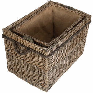 Cesta de troncos de mimbre con mango rectangular con cuerda Producto elegante de estilo rural - Product Image 3