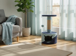 Árbol para Gatos Ecológico de Madera Midnight Blossom con 2 Niveles para Gatos y Animales Pequeños - Refugio Urbano Resistente - Product Image 6
