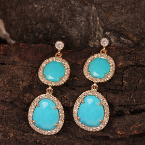 Style à la mode 14k or jaune pavé de diamant naturel Turquoise goutte boucles d'oreilles cadeau pour mariage fabricant de bijoux fins - Product Image 6