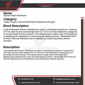 Osteotome nasal Rozner, instrument chirurgical ORL, acier inoxydable de qualité médicale, outil de coupe osseuse - Product Image 5