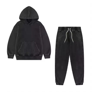 Streetwear d'hiver 2 en 1 pour homme Ensemble de survêtement uni imprimé Coupe régulière Sweat à capuche et pantalon 100% coton polaire - Product Image 4