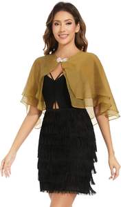 Robe de soirée élégante et luxueuse à manches régulières, col rond, style cape, décorée de cristaux, pour club, formelle, longueur genou, en mousseline de soie - Product Image 5