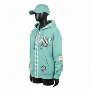Sudadera con Capucha y Cremallera para Mujer, Felpa Suave, Color Menta, Bordado de Copo de Nieve y Oso Polar, Logotipo Personalizado, Cremallera Completa, Ropa de Invierno, Sudadera Básica con Cremallera - Product Image 4
