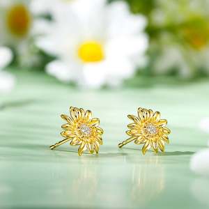 Jeulia Sunshine Sunflower Sterling <b>Silver</b> <b>Stud</b> Earrings with Zircon and Pearl in Bezel Setting - Product Image 6