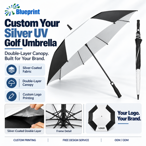 Parapluie de golf classique grand format, ouverture automatique, protection anti-UV, imperméable, double toit, coupe-vent, cadeaux d'affaires, logo personnalisé - Product Image 1