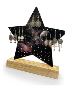 Acrylic Star Shaped Earring Display Stand with Wood Base Earring Holder Jewelry Organizer and Showcase Rack - Product Image 1