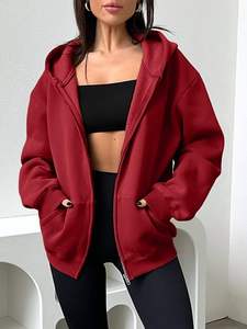 Sweats à capuche zippés surdimensionnés pour femmes avant à manches longues sweats en molleton tricoté Streetwear décontracté durable pour l'automne hiver - Product Image 4