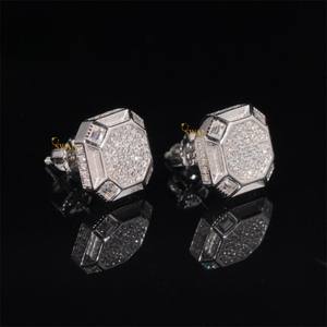 Trendy Luxury 925 Sterling Silver Lab Grown Diamond <b>Stud</b> Earrings Octagon Shape Iced Out Hip Hop Unisex Wedding & Party Jewelry - Product Image 2