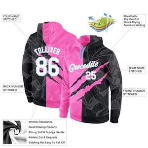 เสื้อฮู้ดขนแกะโพลีเอสเตอร์สำหรับผู้ชายเสื้อสเวตเตอร์ลายกราฟฟิตีสีดำสีชมพูแบบซับลิเมชันสำหรับ100% สีเดียว - Product Image 2