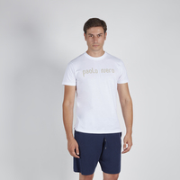 T-shirt décontracté pour homme PAOLO NERO fabriqué en Italie, 100% coton, blanc uni, manches courtes, col en jersey, tissu uni, anti-boulochage