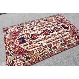 คลาสสิกสีเบจสีแดงพื้นที่ขนาดใหญ่พรมตุรกีพรมขนสัตว์4.5x6.9ฟุตแบบนามธรรมมีน้ำยางหนา10มม. - Product Image 2