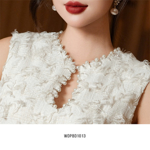 Robe en tweed avec coupe droite robes de soirée blanches sans manches pour femmes - Product Image 3