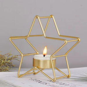 Porte-bougie en métal doré en forme d'étoile, style moderne, géométrique, en fil, pour mariage, table à manger, centre de table, décoration d'intérieur, articles de luxe - Product Image 1