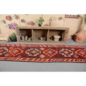 Alfombra de lana turca Vintage rojo naranja tejido plano de gran tamaño 27X11,4 pies diseño bohemio de retazos para decoraciones de sala de estar látex - Product Image 4