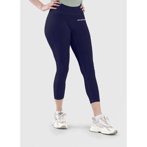 Leggings de compression sans couture taille haute mi-mollet bleu marine avec logo lettre Hyperflex – Leggings de yoga thermiques sans couture bleu marine effet ventre plat - Product Image 3
