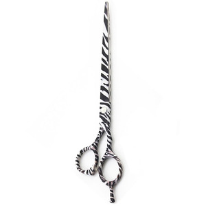 Tijeras de aseo para mascotas de acero inoxidable con revestimiento profesional de cebra, tijeras para cortar el pelo de animales con reposapiés ajustable - Product Image 6