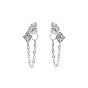 Nouvelle chaîne en or massif 10 carats à la mode laboratoire cultivé diamant boucle d'oreille pierres précieuses oreille goujon attaché avec chaîne de goutte bijoux fins boucles d'oreilles - Product Image 1