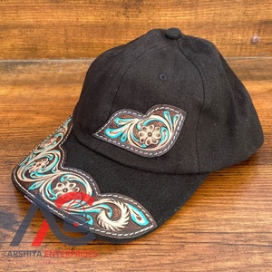 2024 New Products Fashion Custom Hand Tooled Leather Patch Trucker Hat for Unisex High Quality <strong>Ball</strong> <strong>Cap</strong> With Adjustable Snapback