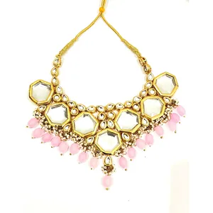 Ensemble de collier vintage plaqué or Meenakai Kundan avec perles roses et zircon, bijoux fins pour femmes, pour cadeau de mariage - Product Image 2