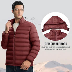 Chaqueta Acolchada Impermeable con Capucha Desmontable para Hombre, Chaqueta de Invierno Ligera y Aislada, 4 Bolsillos, Puños Elásticos Ajustables - Product Image 6