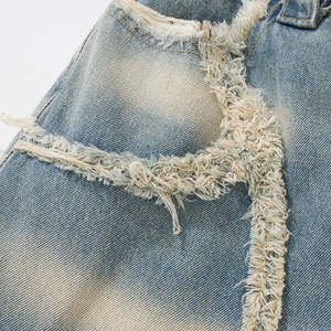 Pantalons en jean pour hommes, jeans droits pour hommes, denim élégant, vêtements de rue pour hommes, pantalon en patchwork lavé, service OEM - Product Image 3