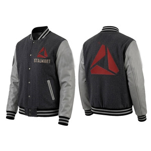 Stalwart Men's Woolen Varsity <b>Jacket</b> With Leather Sleeves Embroidered Logo Casual Autumn Wear Turn-down Collar Regular Fit - Product Image 2