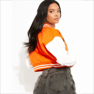 Meilleure qualité femmes recadrée Varsity vestes 100% coton laine Top qualité souper doux confortable Baseball Letterman femmes vestes - Product Image 6